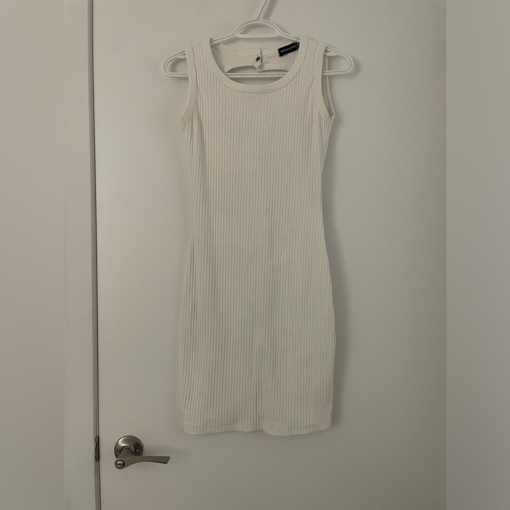 Pretty Little Thing White Ribbed Bodycon Dress - size US 8